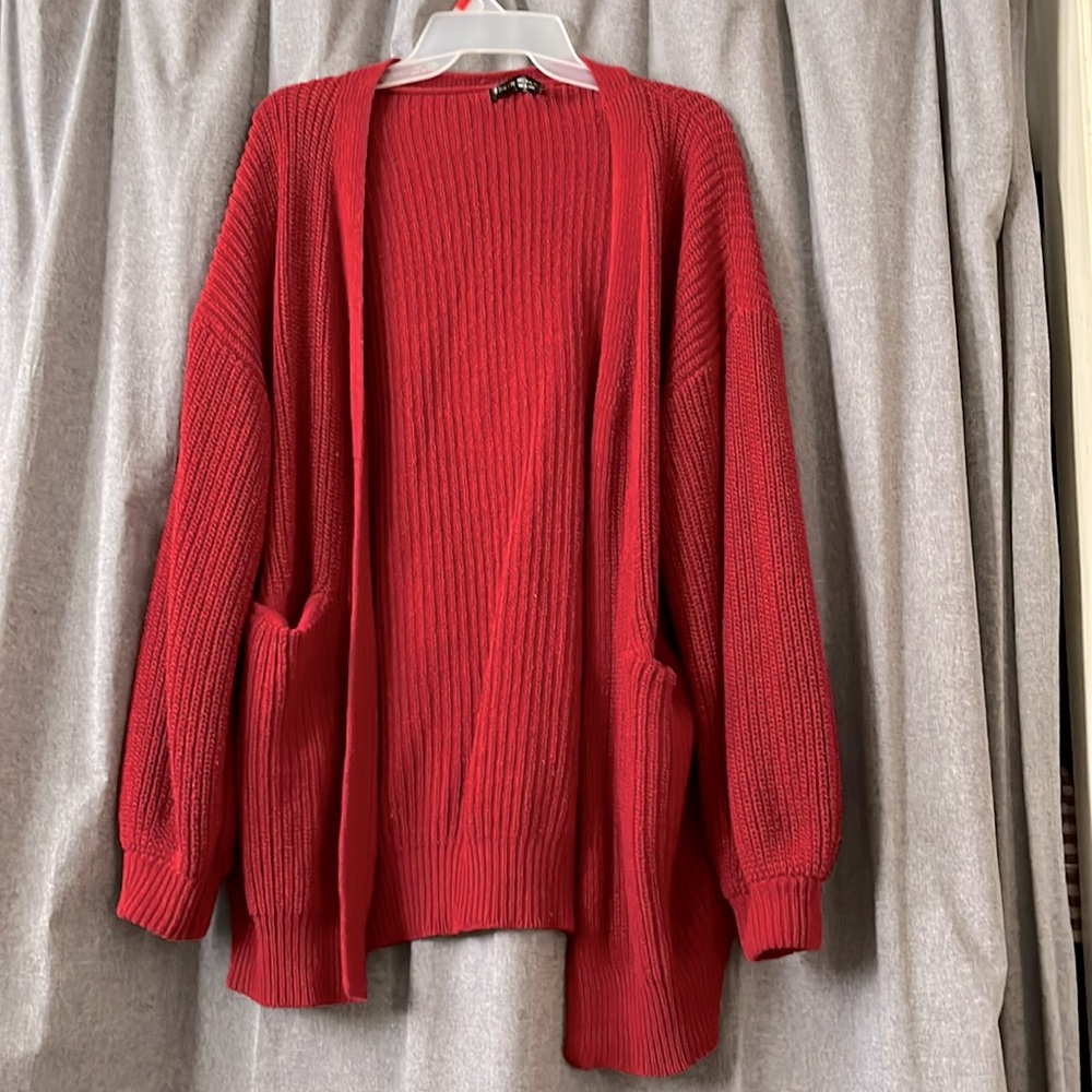 Red Knit Oversized Cardigan